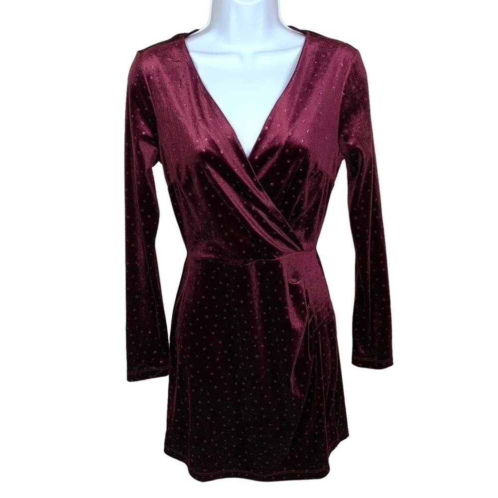 Speechless Burgundy Velour Glitter Accent Dress Stretch Size 1 Event Party